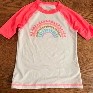 Girls Coral Sleeve Rash Guard with Rainbow Graphic small size 6